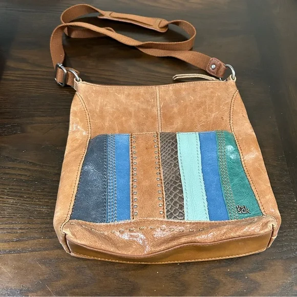 The Sak Multicolor Leather Shoulder Crossbody Bag Distressed Boho patchwork - Picture 8 of 10